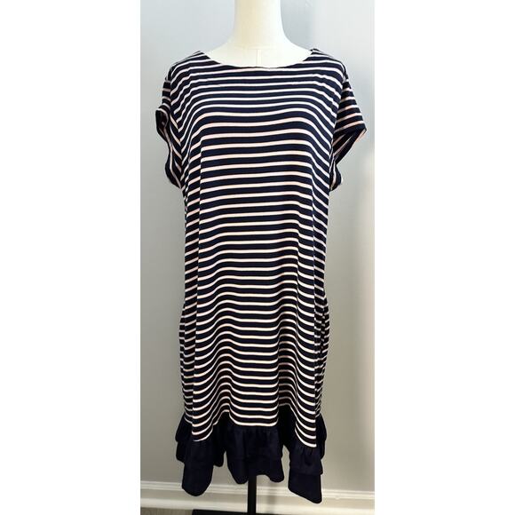 Suzanne Betro striped t-shirt dress with a ruffled hem Blue/pink Size 2X Casual - Picture 1 of 7